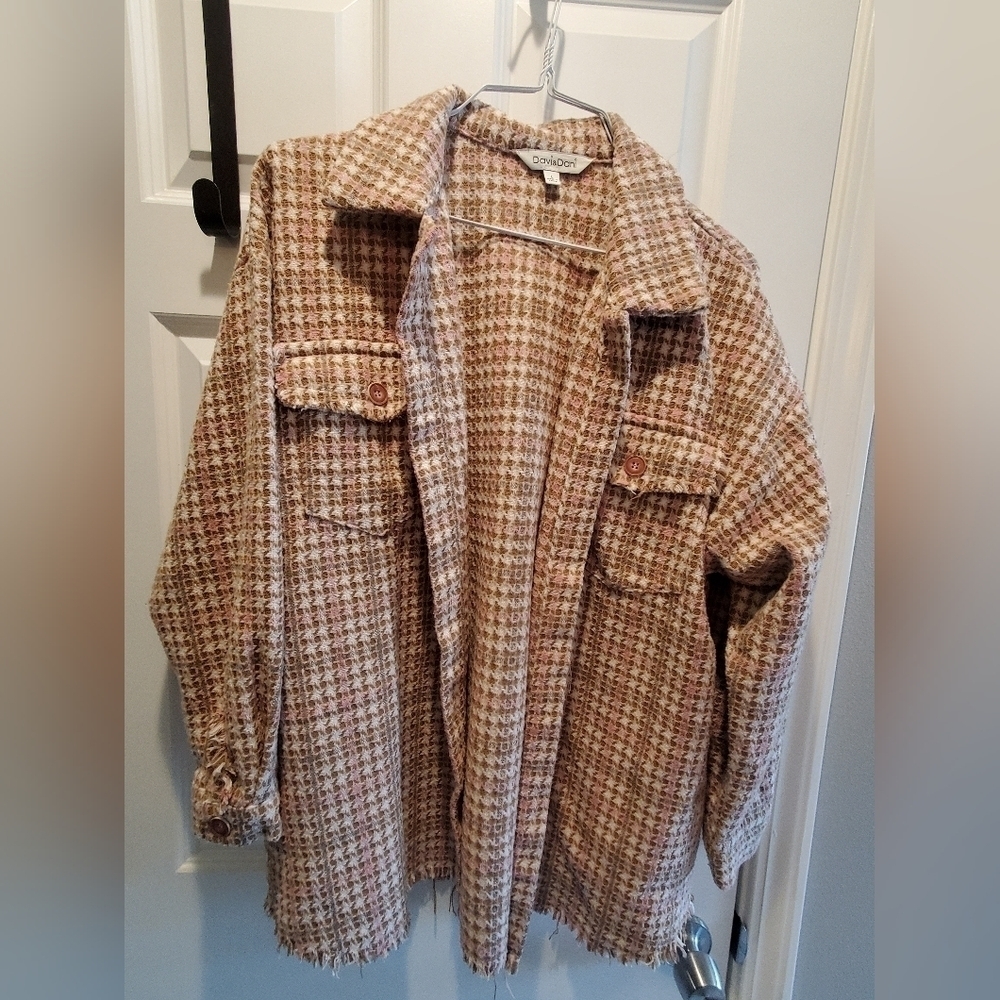 Davi&Dani shacket . Sz large. Blush/brown. Tweed
